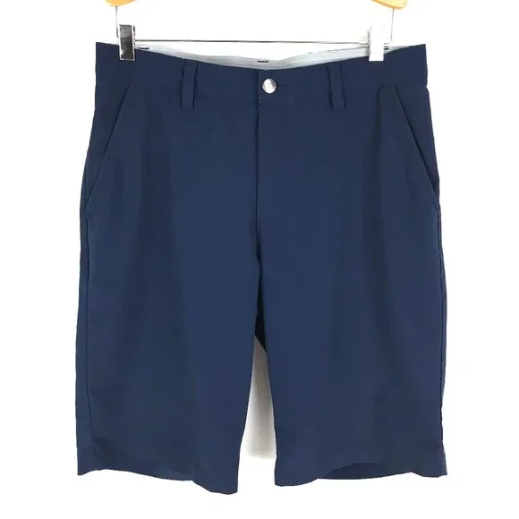 Adidas Flat Front Chino Shorts Men's Size 30 Navy Blue Polyester Blend Pockets - Picture 1 of 11